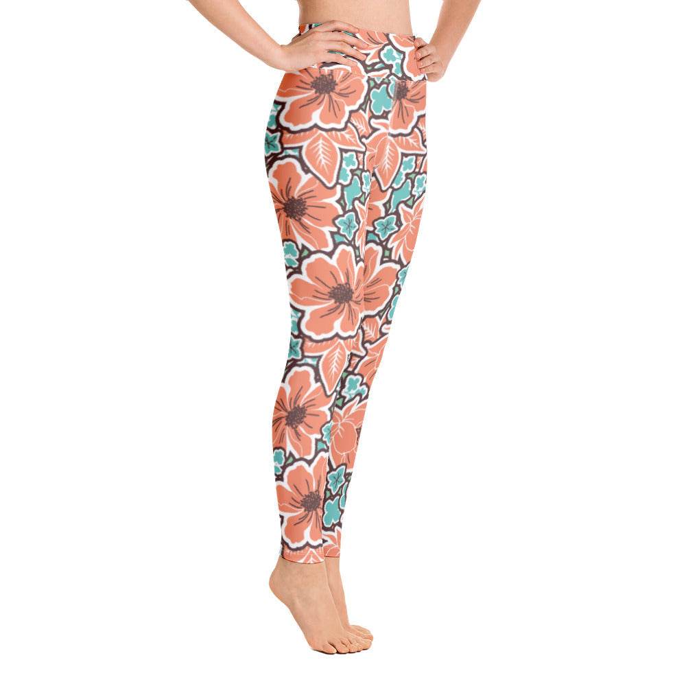 Women's Tropical Red Floral Yoga Leggings - One Revolver Surfboards