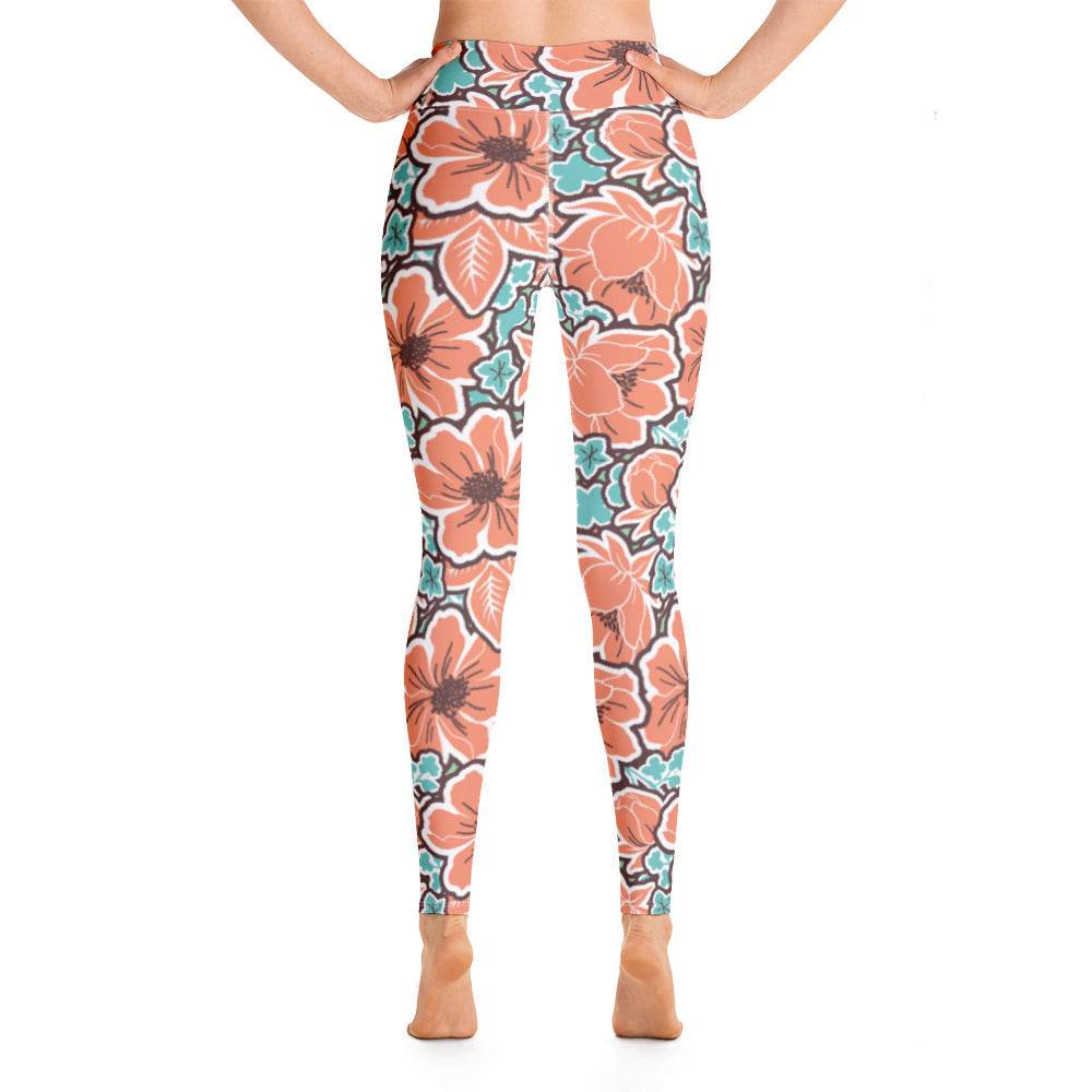 Women's Tropical Red Floral Yoga Leggings - One Revolver Surfboards