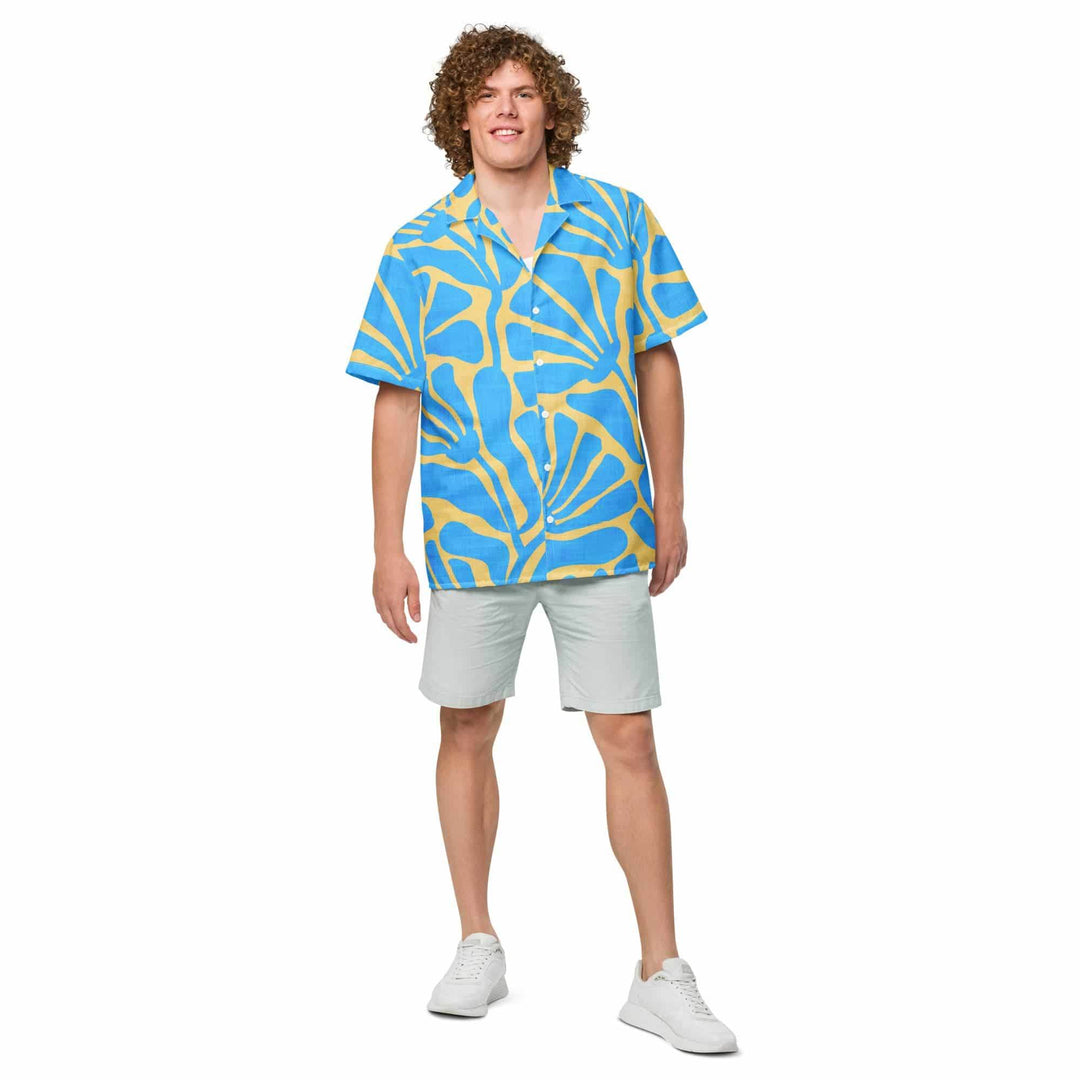 Men's Blue and Gold Ancient Floral Hawaiian Shirt - One Revolver Surfboards