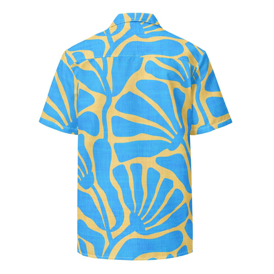 Men's Blue and Gold Ancient Floral Hawaiian Shirt - One Revolver Surfboards