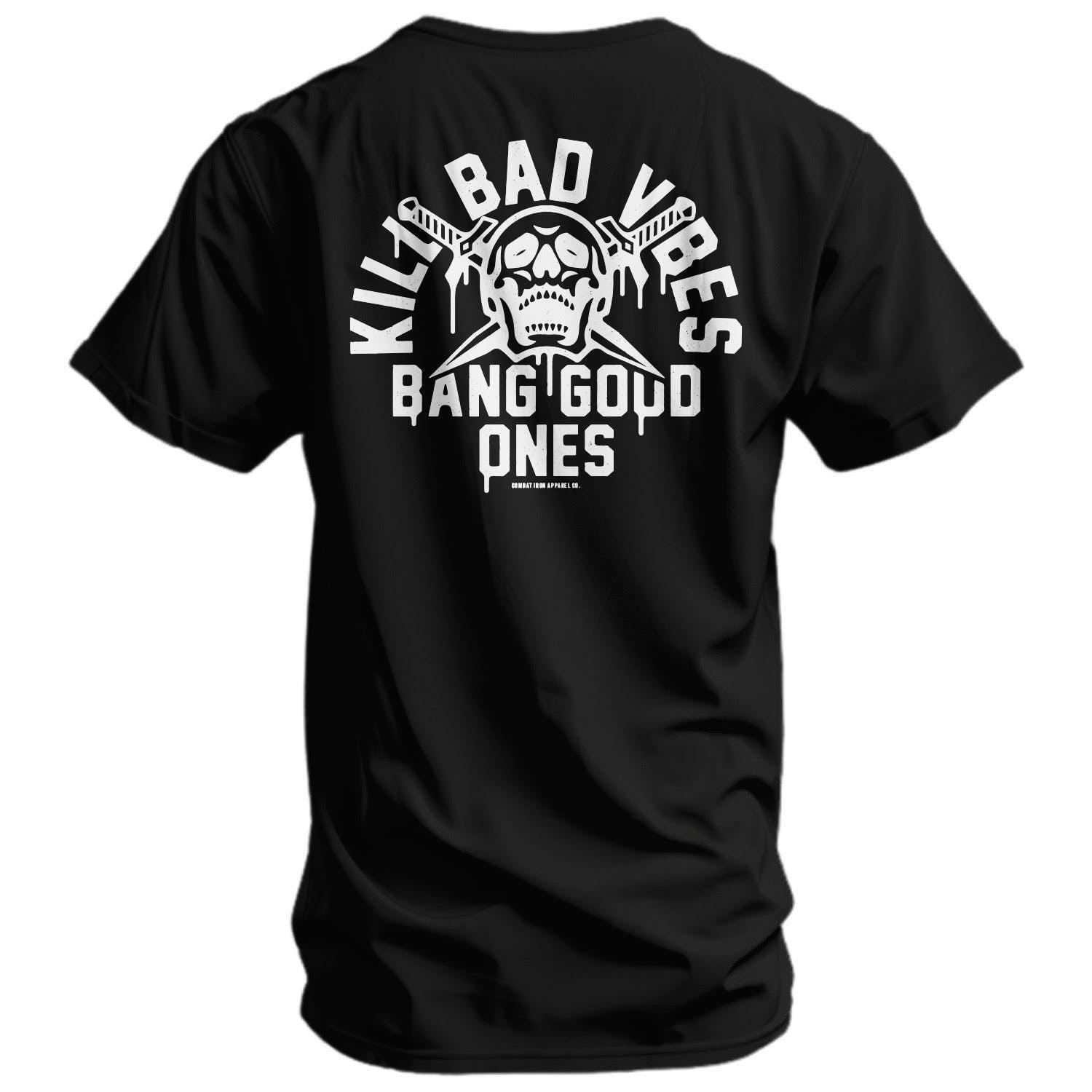 One Revolver Surfboards - Kill Bad Vibes. Bang Good Ones Skull Men's T-Shirt GRAPHIC T-SHIRT
