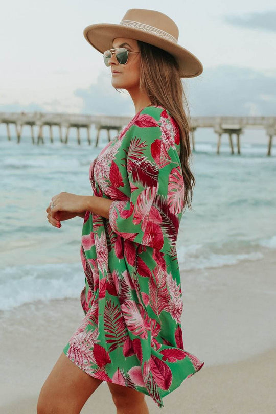 V-Neck Green/Pink Palm Empire Dress - FINAL SALE - One Revolver Surfboards