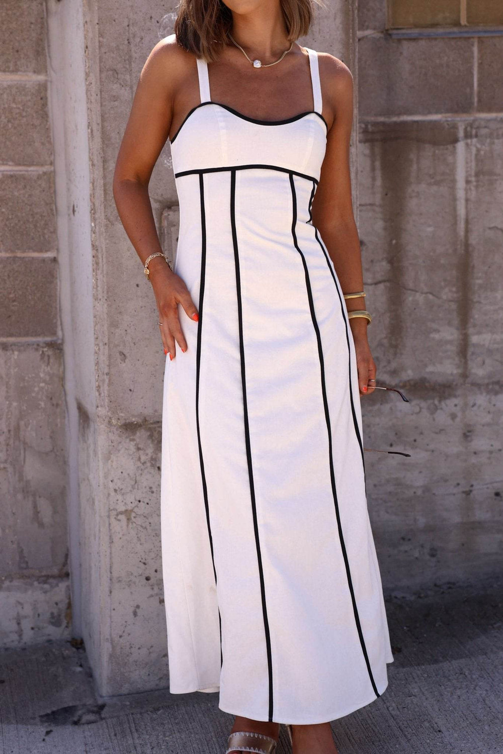White and Black Trim Detail Maxi Dress - DOORBUSTER - One Revolver Surfboards