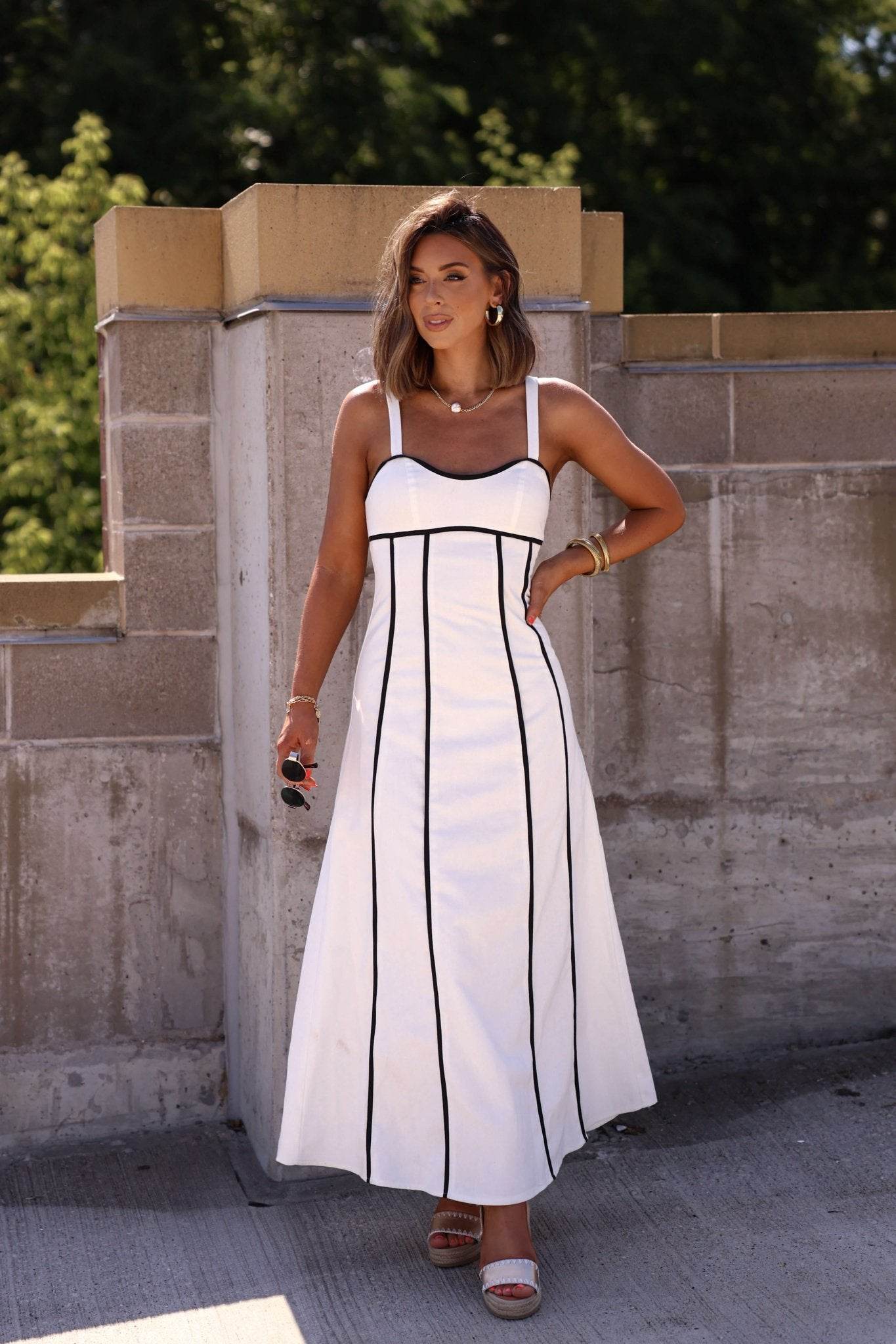White and Black Trim Detail Maxi Dress - DOORBUSTER - One Revolver Surfboards