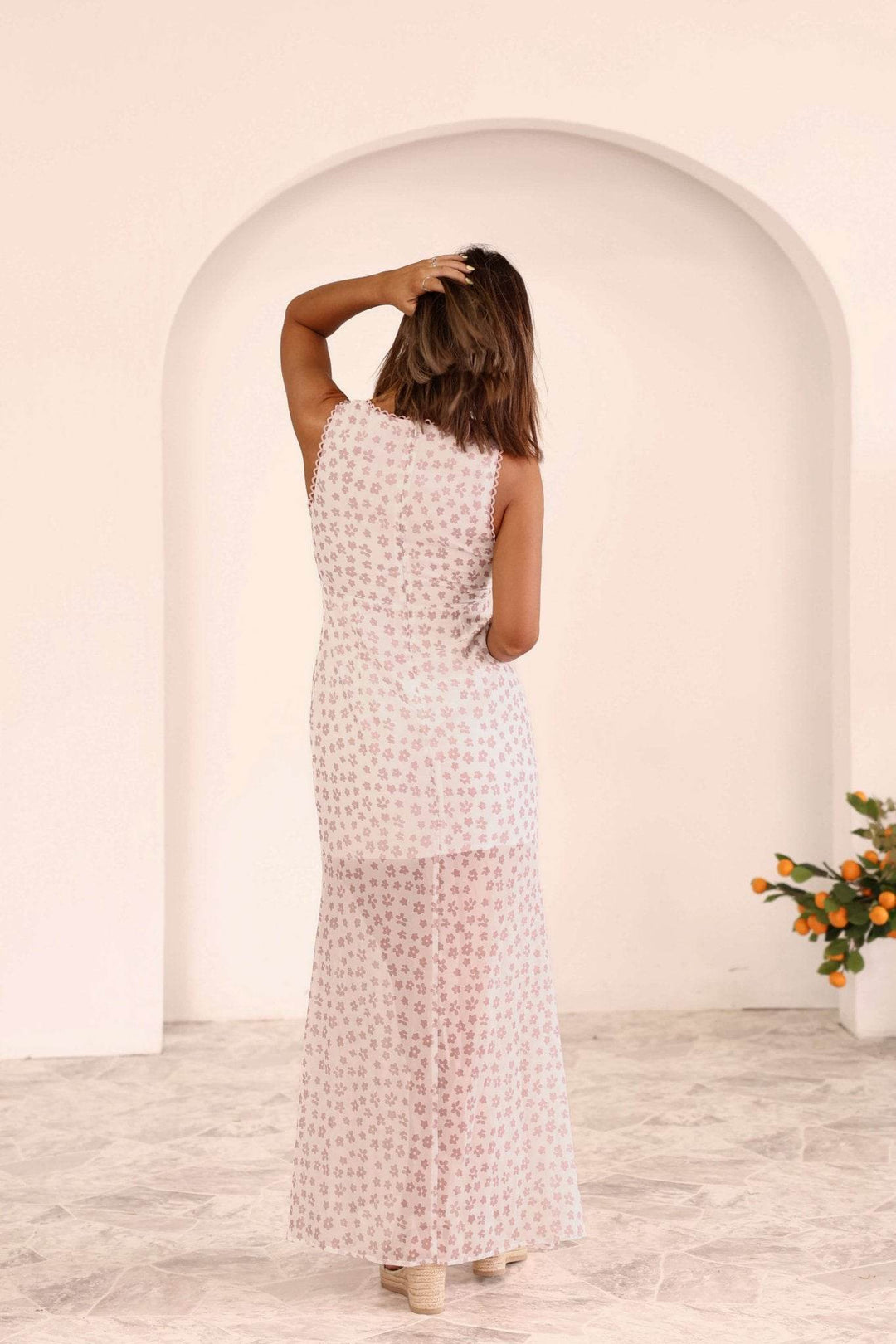 White and Mauve Floral Print Maxi Dress - DOORBUSTER - One Revolver Surfboards