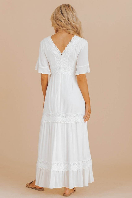 White Short Sleeve Lace Maxi Dress - FINAL SALE - One Revolver Surfboards