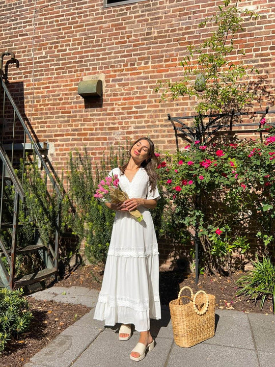 White Short Sleeve Lace Maxi Dress - FINAL SALE - One Revolver Surfboards