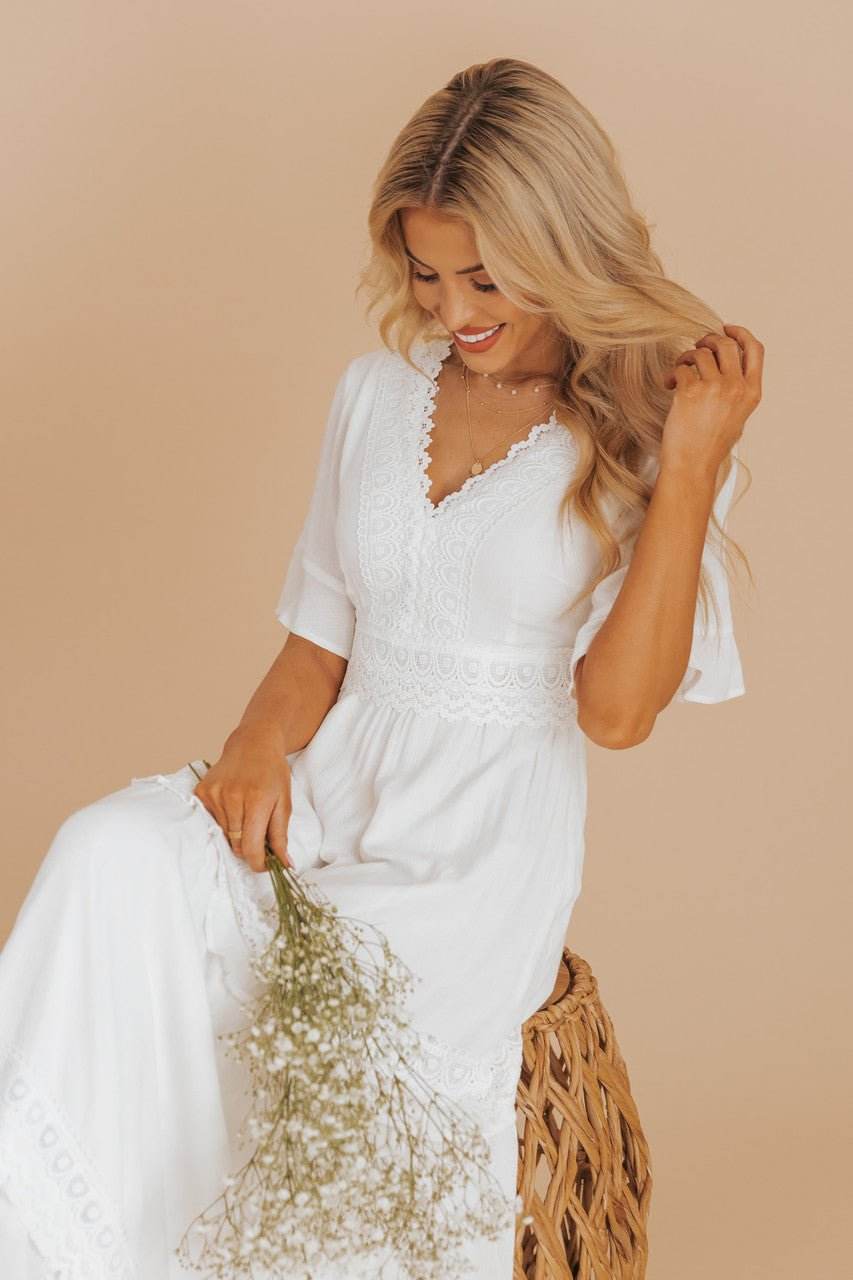 White Short Sleeve Lace Maxi Dress - FINAL SALE - One Revolver Surfboards