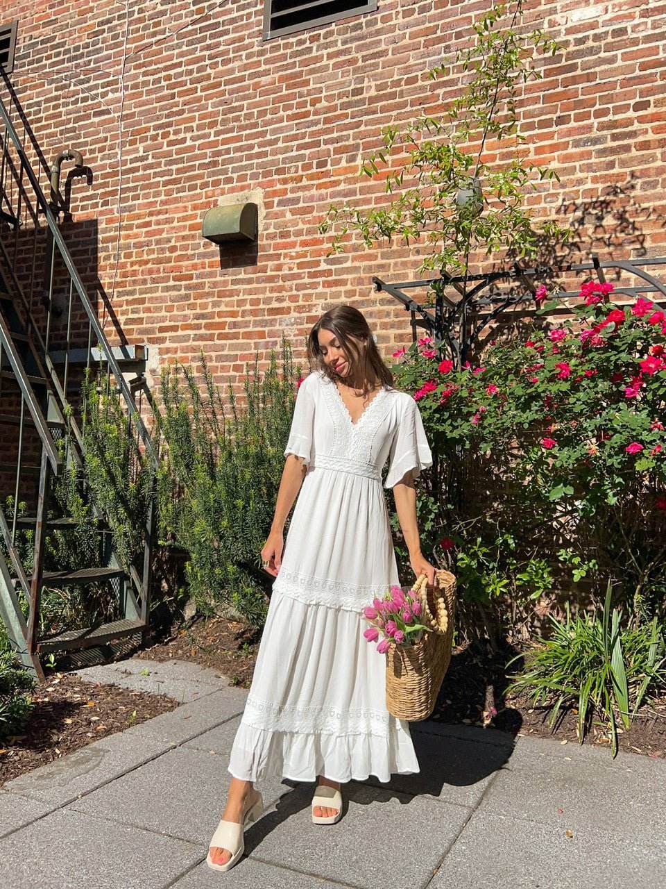 White Short Sleeve Lace Maxi Dress - FINAL SALE - One Revolver Surfboards