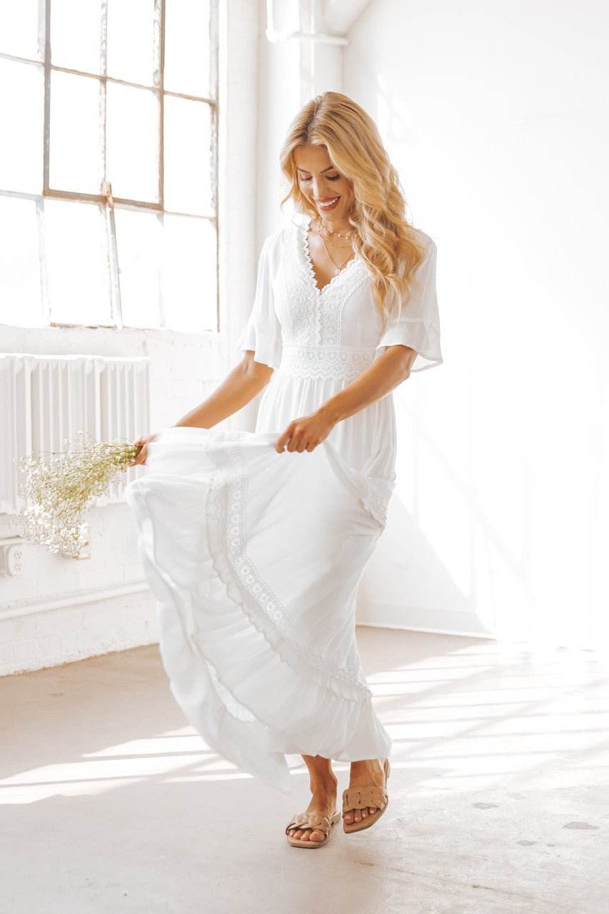 White Short Sleeve Lace Maxi Dress - FINAL SALE - One Revolver Surfboards