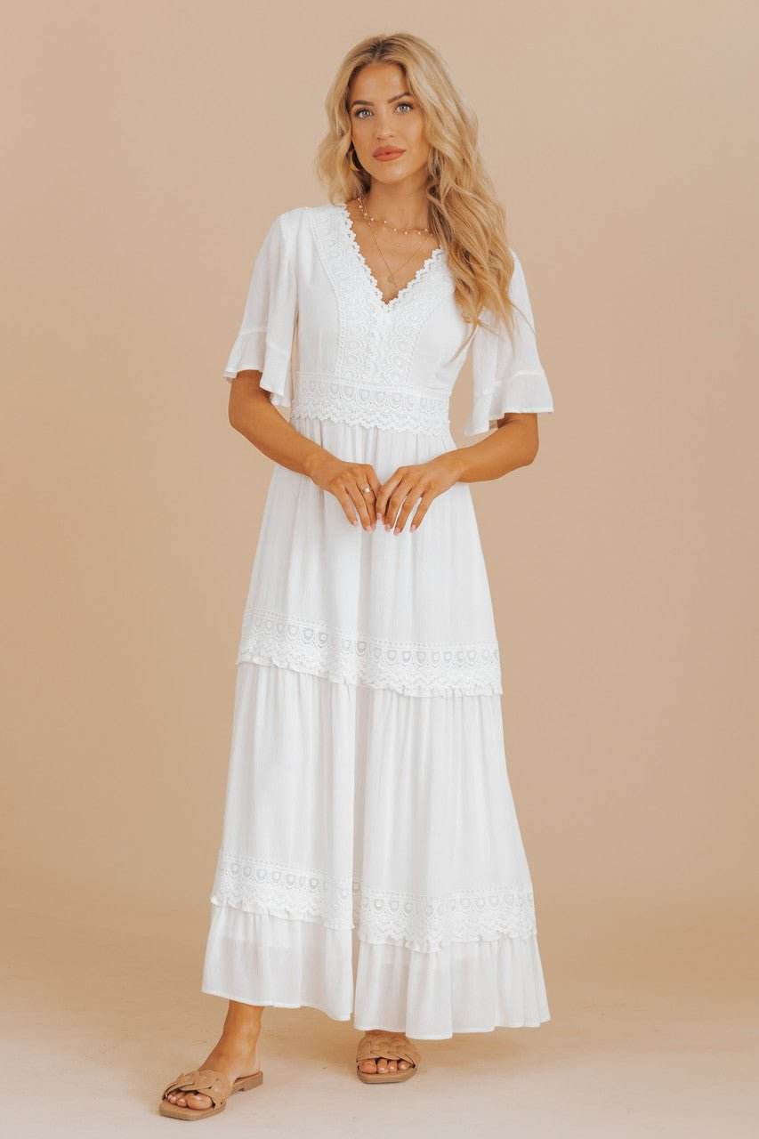 White Short Sleeve Lace Maxi Dress - FINAL SALE - One Revolver Surfboards