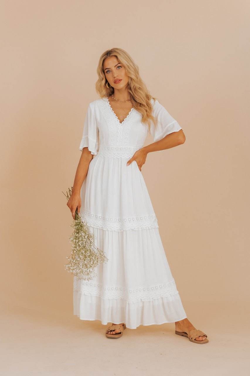 White Short Sleeve Lace Maxi Dress - FINAL SALE - One Revolver Surfboards