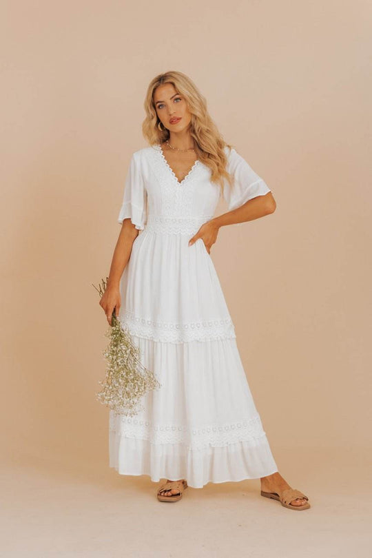 White Short Sleeve Lace Maxi Dress - FINAL SALE - One Revolver Surfboards