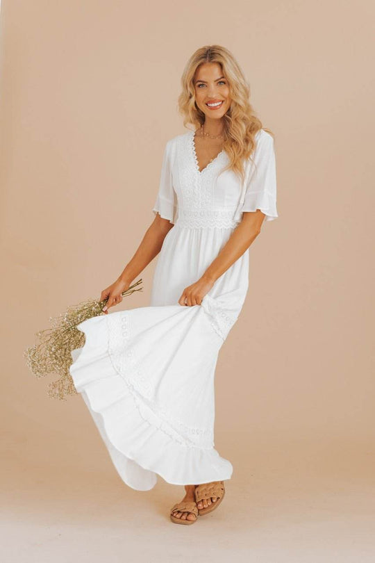 White Short Sleeve Lace Maxi Dress - FINAL SALE - One Revolver Surfboards
