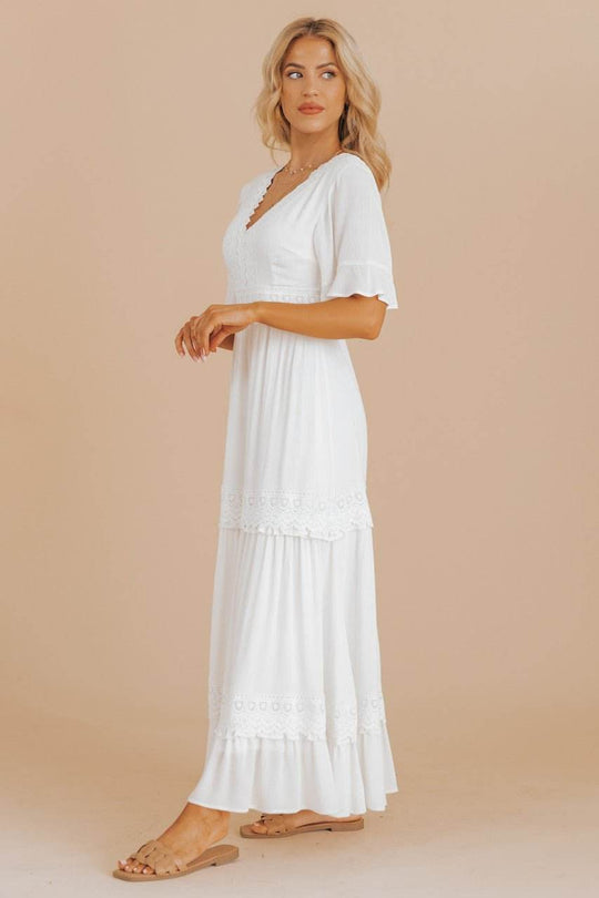 White Short Sleeve Lace Maxi Dress - FINAL SALE - One Revolver Surfboards