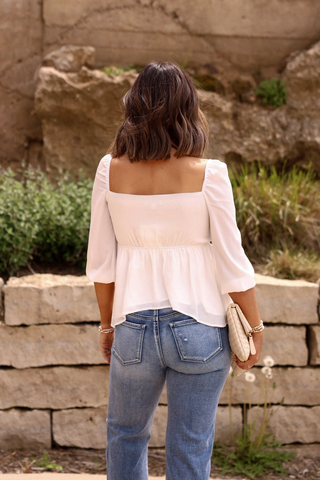 White Sweetheart Tie Front Blouse - DOORBUSTER