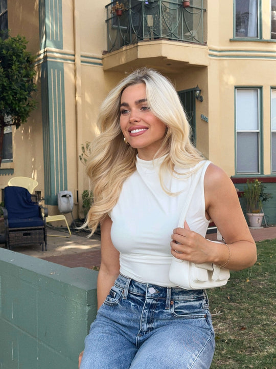 Windswept High Neck Ruched Top - Ivory - FINAL SALE