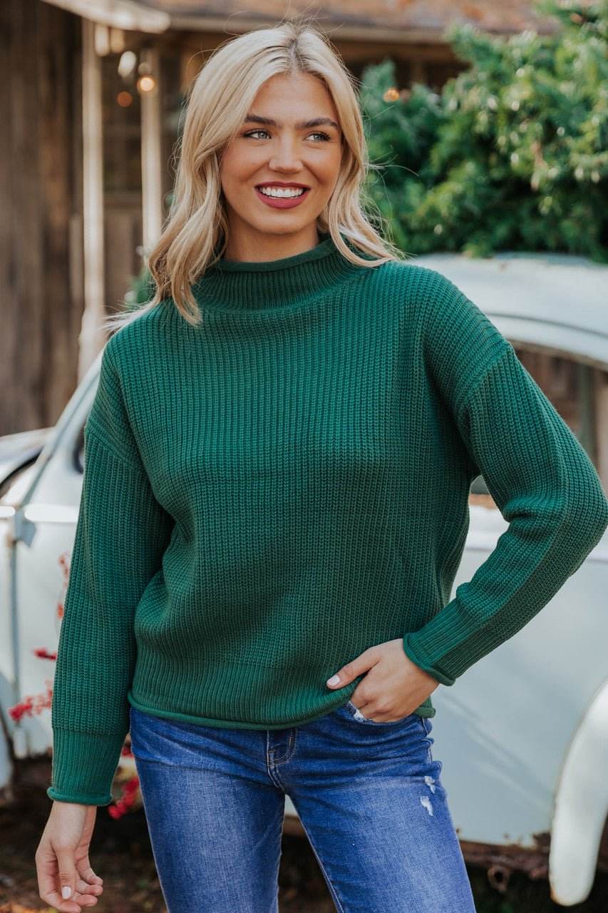 Winter Wonderland Green Mock Neck Sweater-FINAL SALE - One Revolver Surfboards
