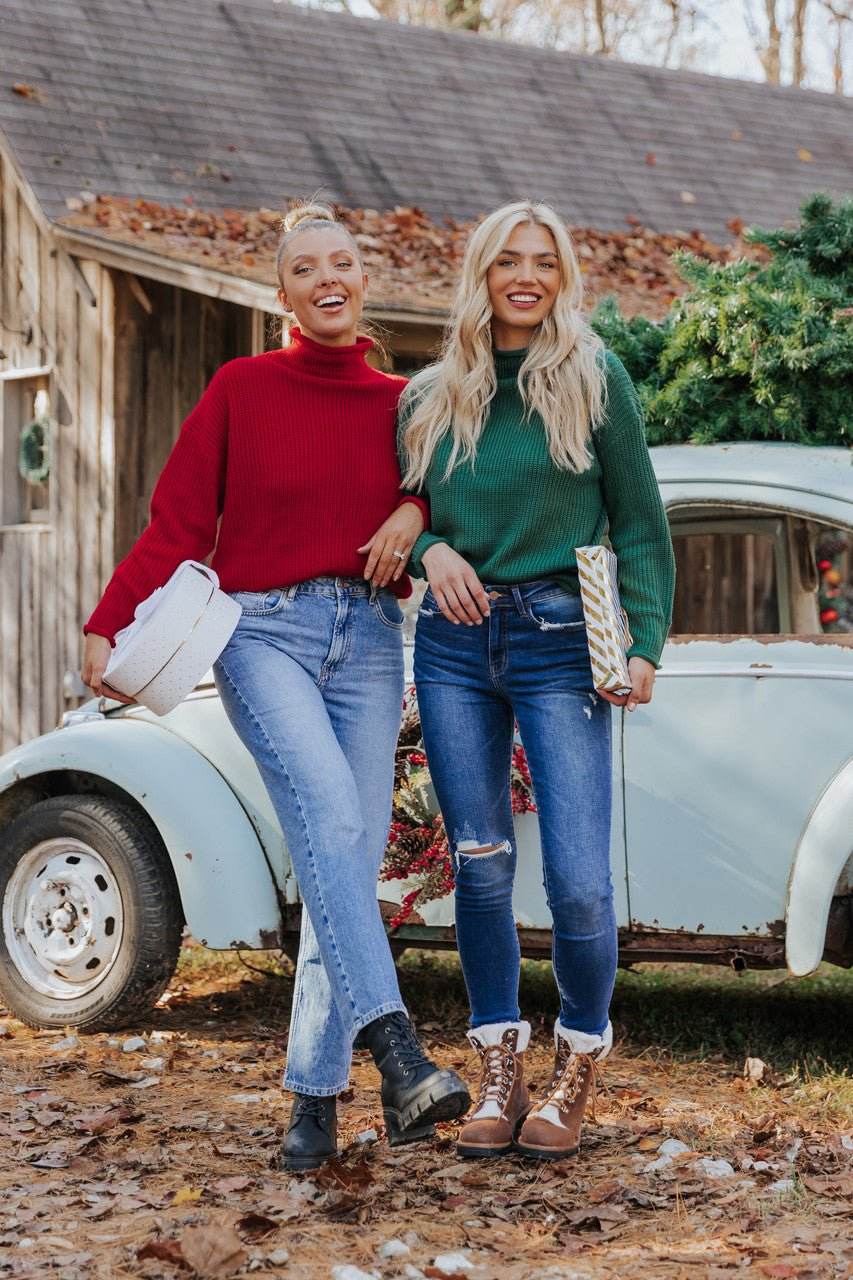 Winter Wonderland Green Mock Neck Sweater-FINAL SALE - One Revolver Surfboards