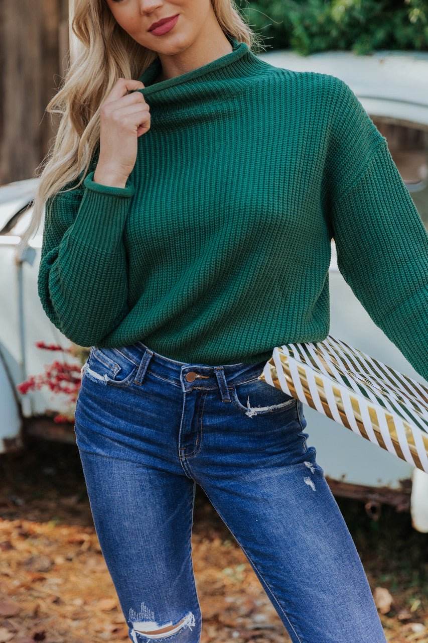 Winter Wonderland Green Mock Neck Sweater-FINAL SALE - One Revolver Surfboards